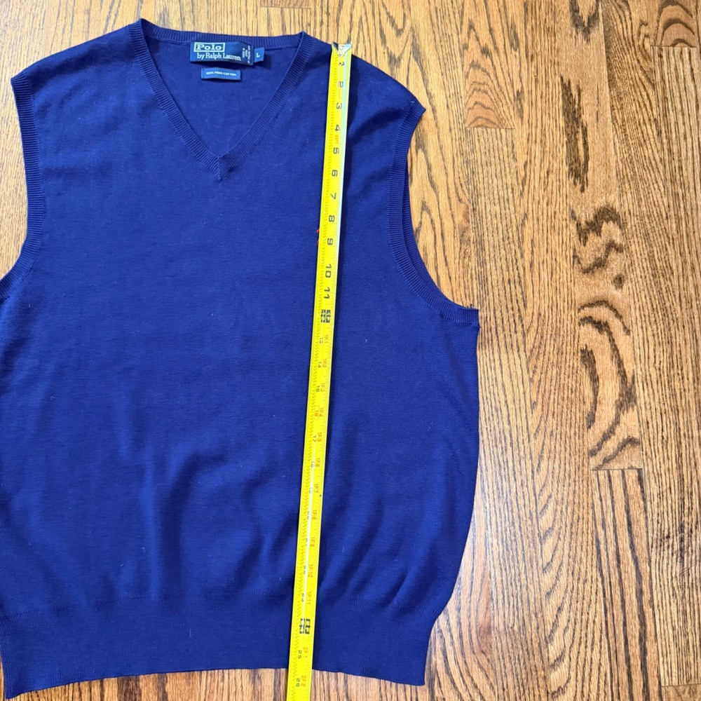 Polo Ralph Lauren Pima Cotton V-Neck Sweater Vest Large Navy Blue Preppy - Picture 6 of 7